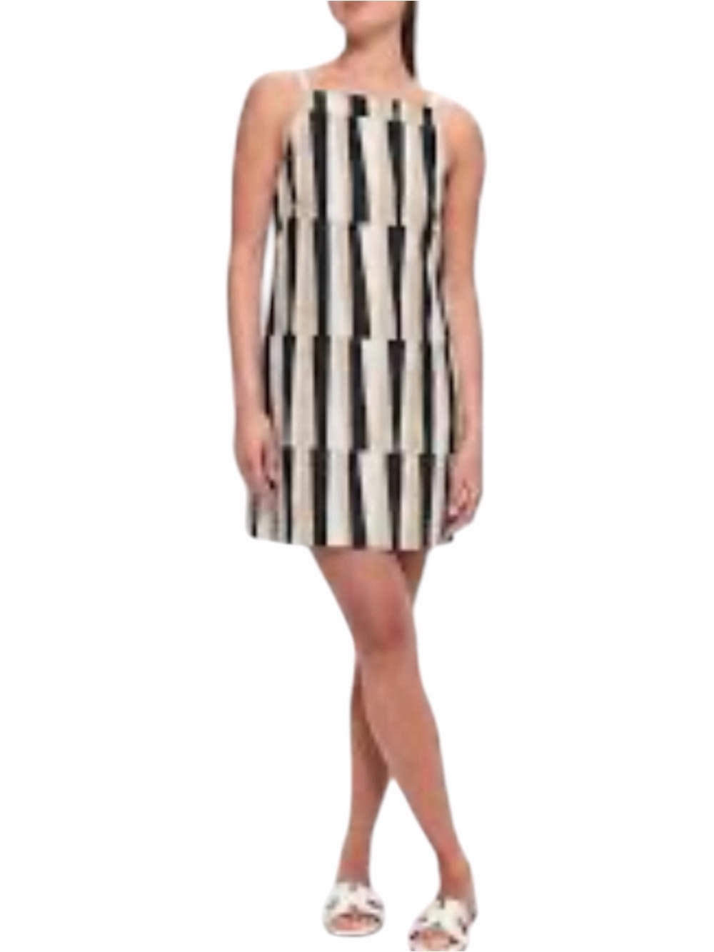Ann Taylor Mini Sheath Dress 4 Linen Blend Sleeveless Check Blocks Back Zip